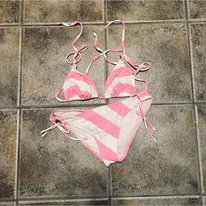 ROXY SWIM  Pink & White Striped String Bikini Sz M